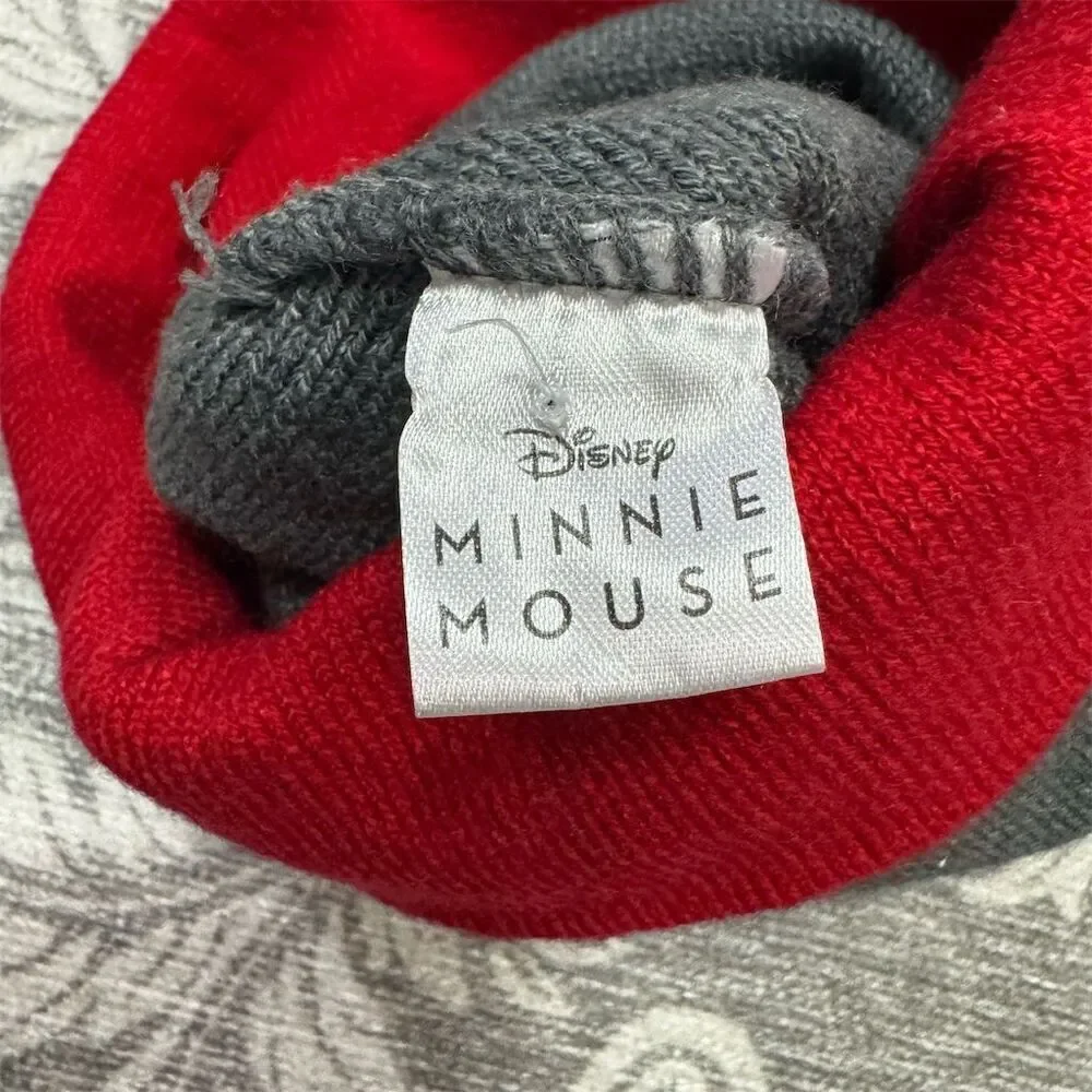 Disney Minnie Mouse Girls Pom Pom Knit Beanie Hat Gray One Size